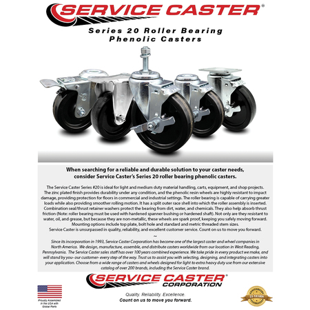 Service Caster 3.5 Phenolic Wheel Swivel 7/16'' Grip Ring Stem Caster Set 2 Total Lock Brake, 4PK SCC-GRTTL20S3514-PHS-716138-2-S-2